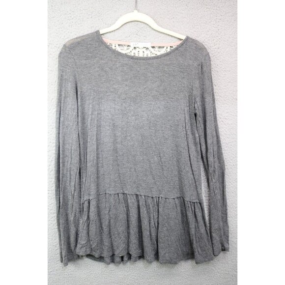 Jolt Long Sleeve Gray Tunic-Lace Back-Size Medium-BOHO-Soft-Skirted - Picture 1 of 9